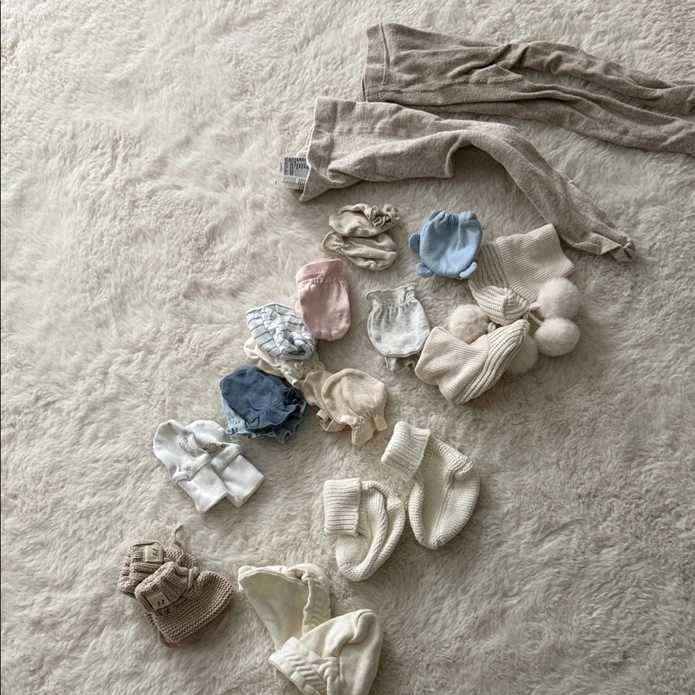 Kids Neutral Knit Hat and Accessory Set - Cream, Beige, Blue